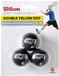 SQUASH BALL WILSON DOUBLE YELLOW DOT-3 PACK
